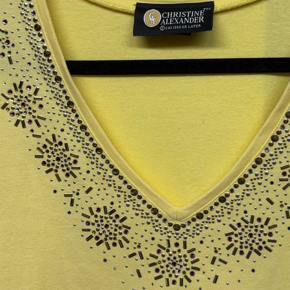 Christine Alexander Embellished V-Neck Top - Yellow - Picture 7 of 7